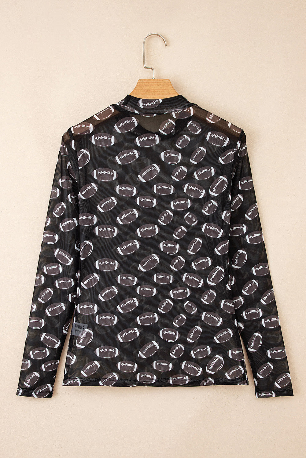 Black Game Day Rugby Mesh Sheer Long Sleeve Top
