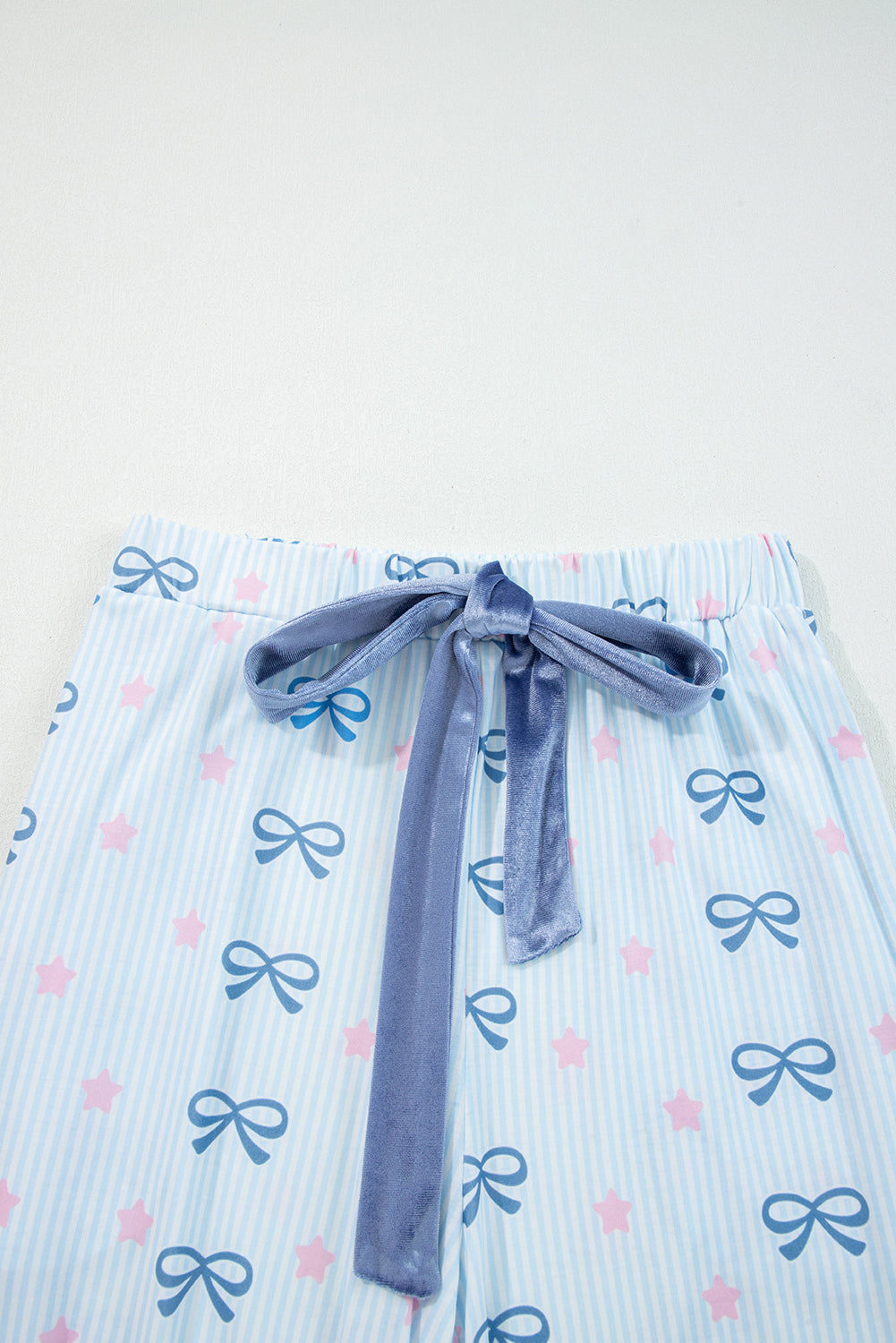 Sky Blue Stripe Bow Star Print Tied Detail 2pcs Lounge Set