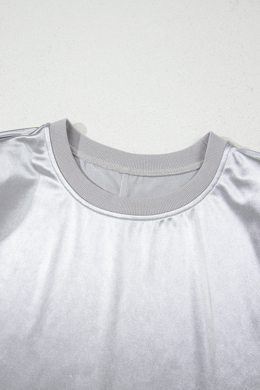 Silvery Metallic Luster Crew Neck Shift Tank Top