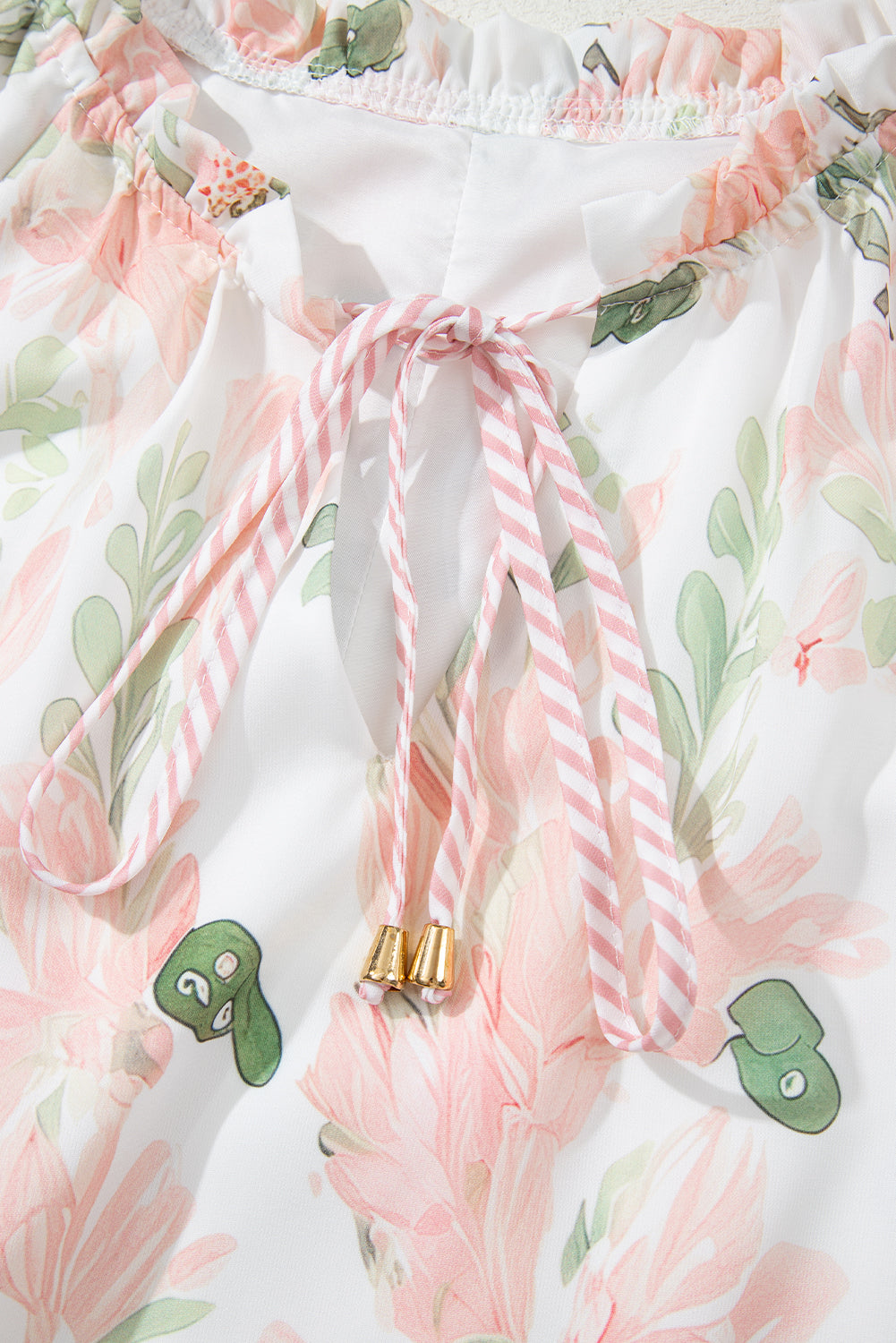 Pink Plus Size Floral Print Striped Detail Short Summer Dress