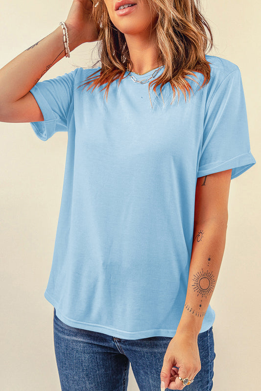 Light Blue Bright Casual Plain Crew Neck Tee