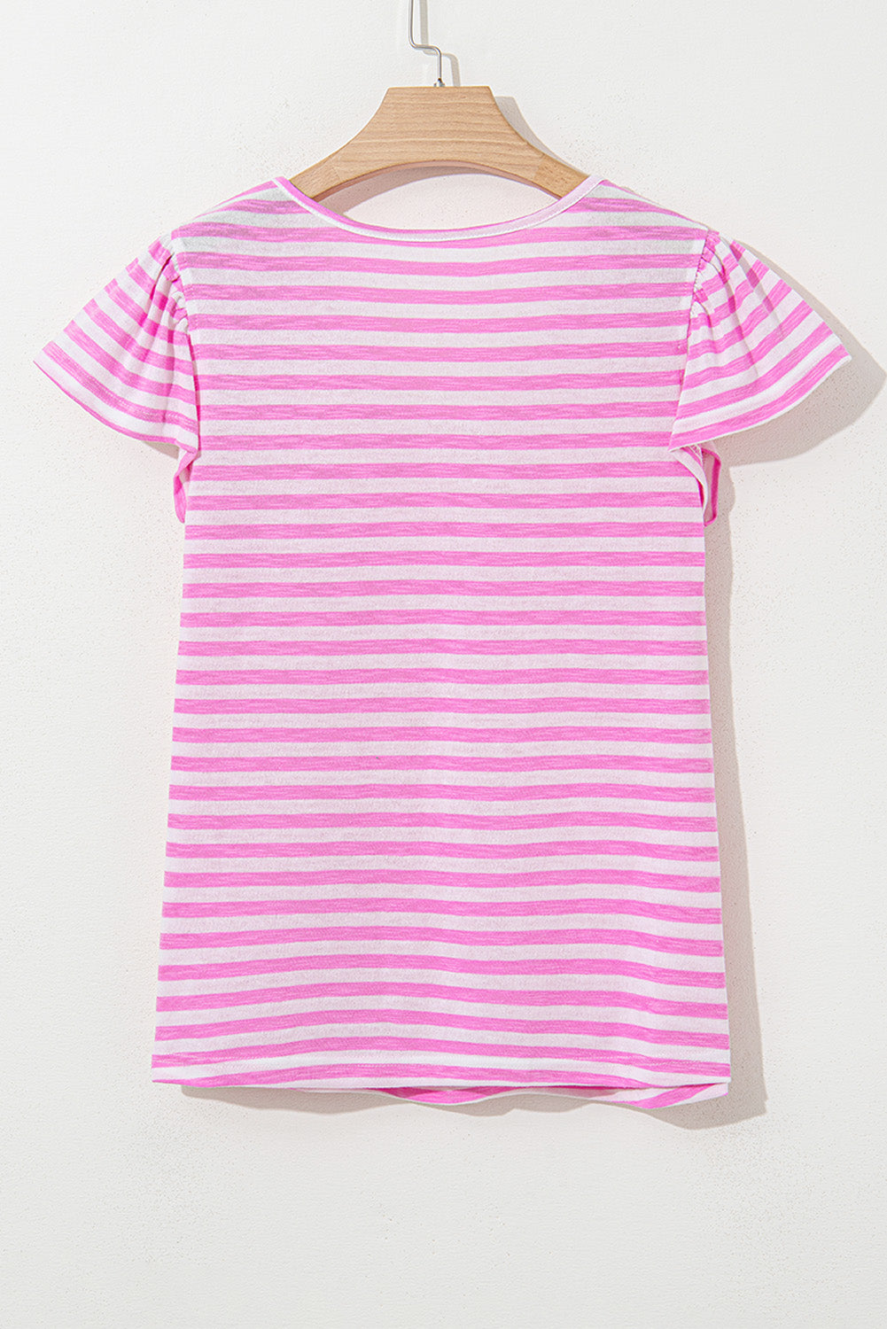 Bonbon Striped V Neck Ruffle Short Sleeve Top
