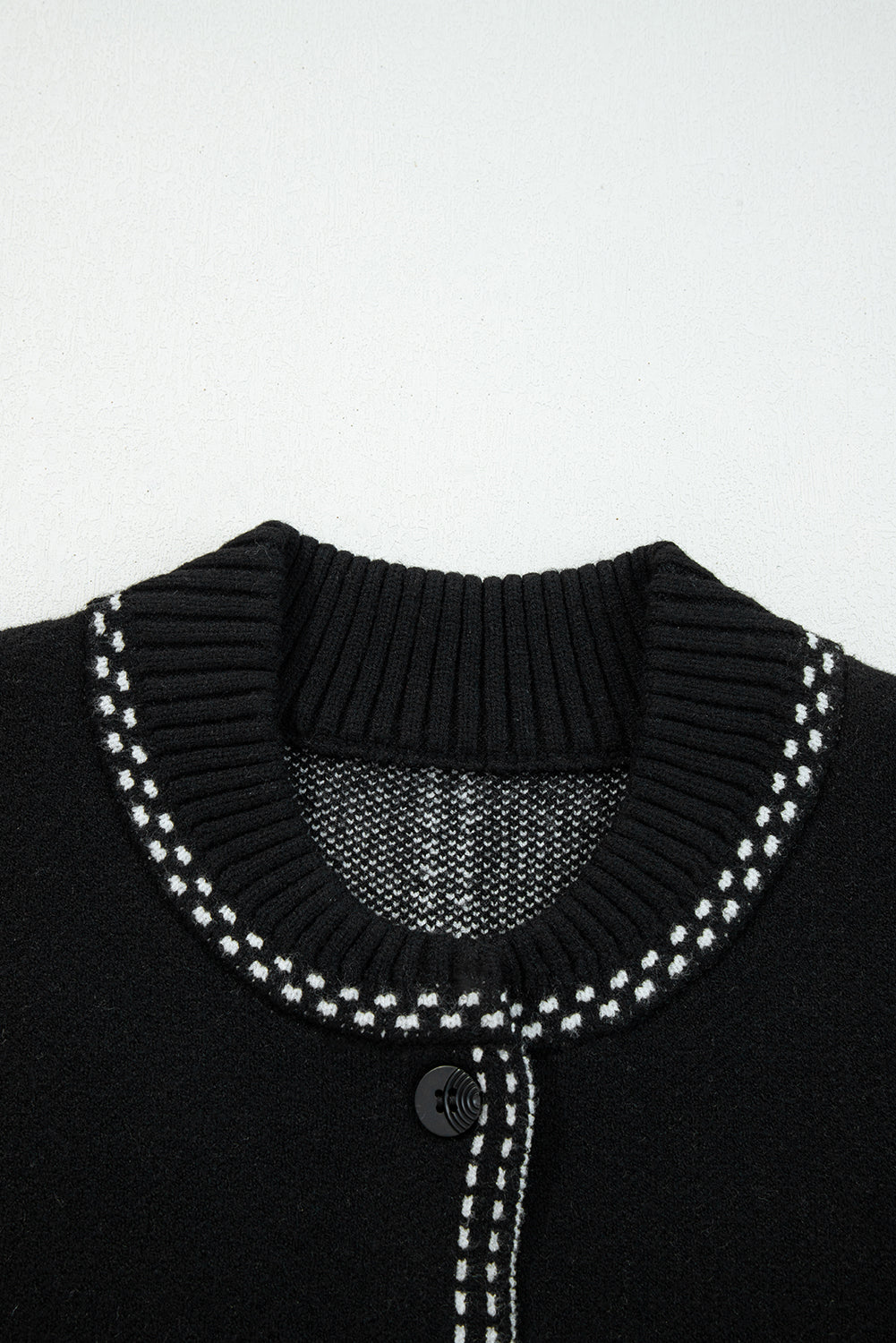 Black Contrast Trim Button up Sweater Cardigan