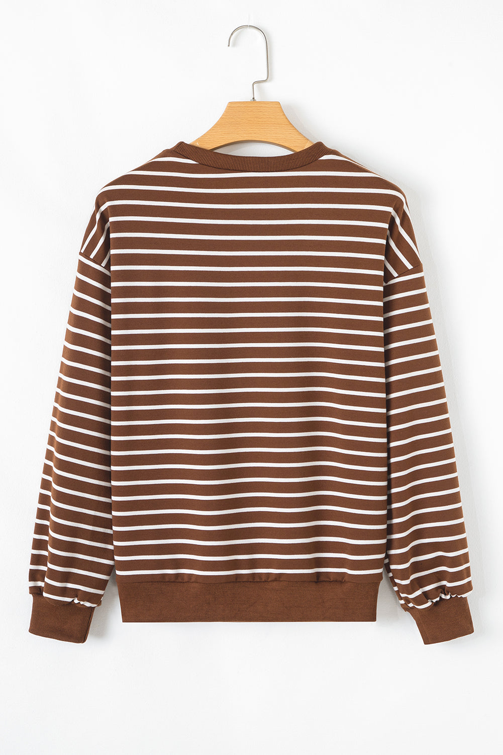 Coffee Striped Long Sleeve Round Neck Loose Top