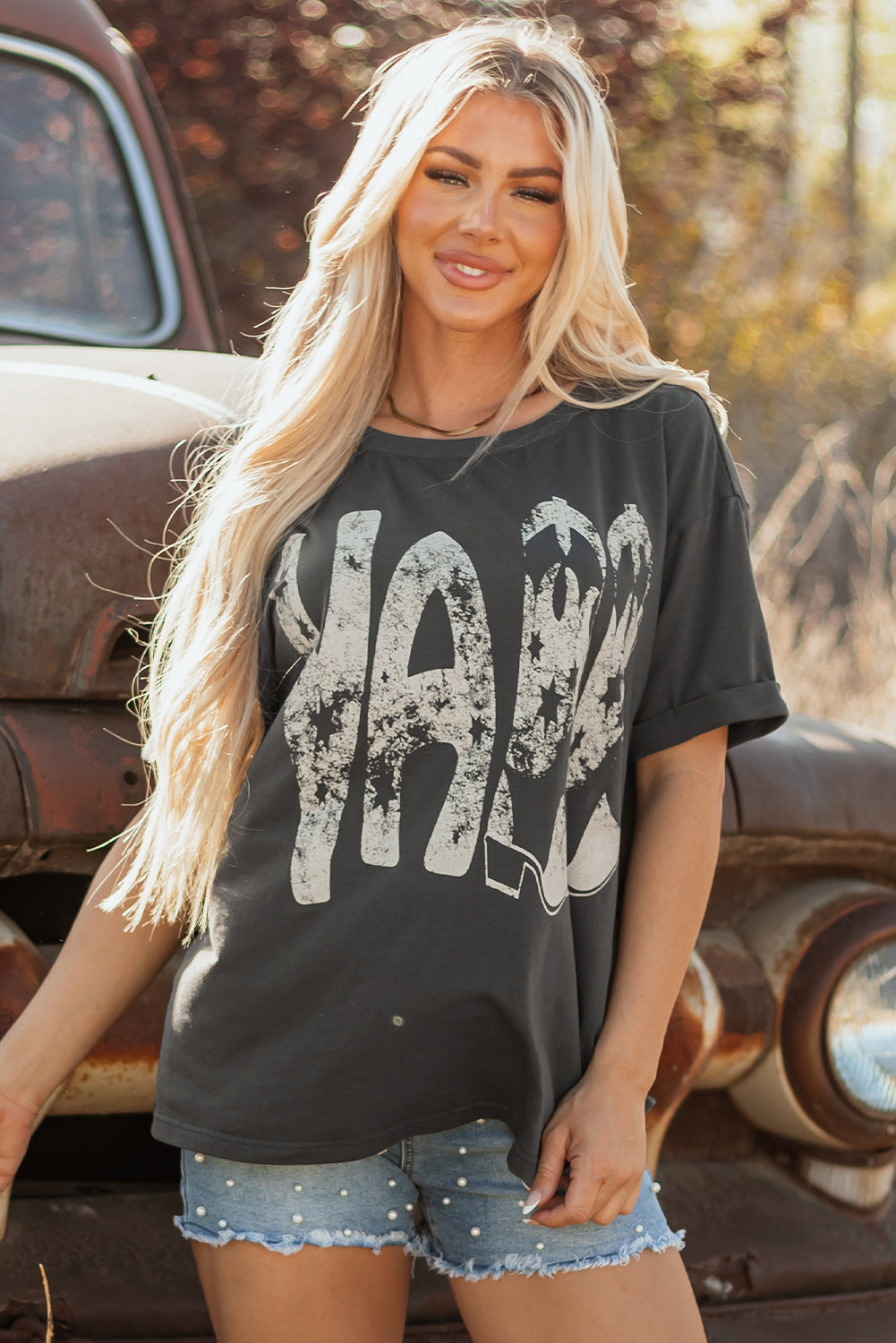 Carbon Grey Vintage Yall Cowboy Boots Graphic Tee