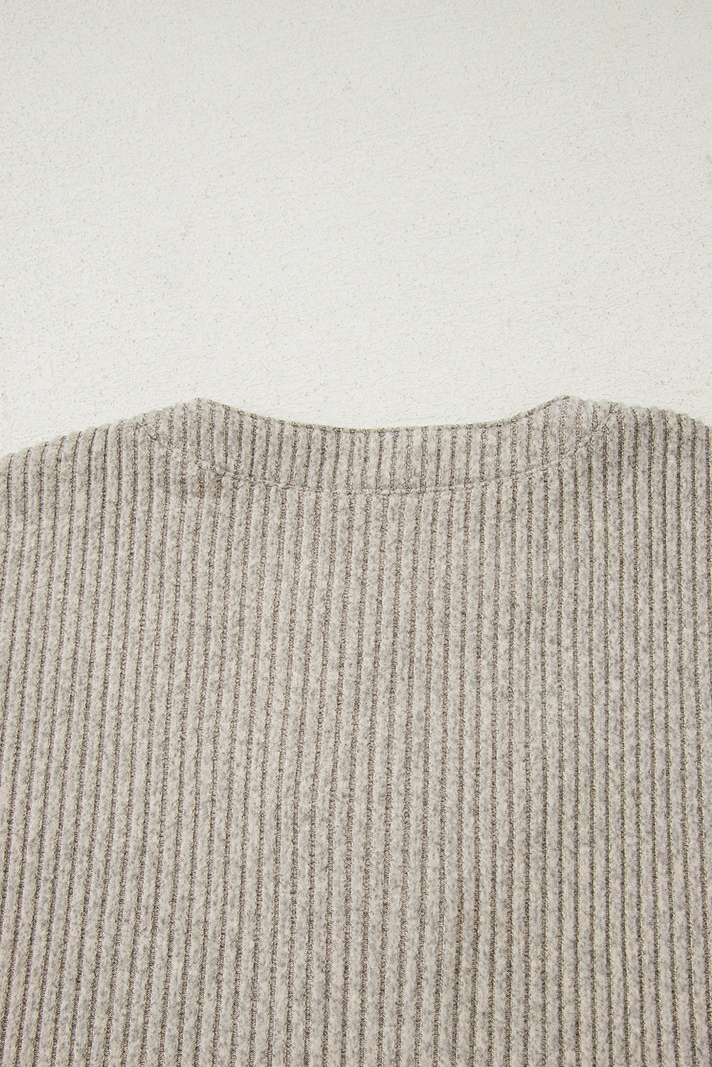Simply Taupe Ribbed Texture Drop Shoulder Henley Knit Top