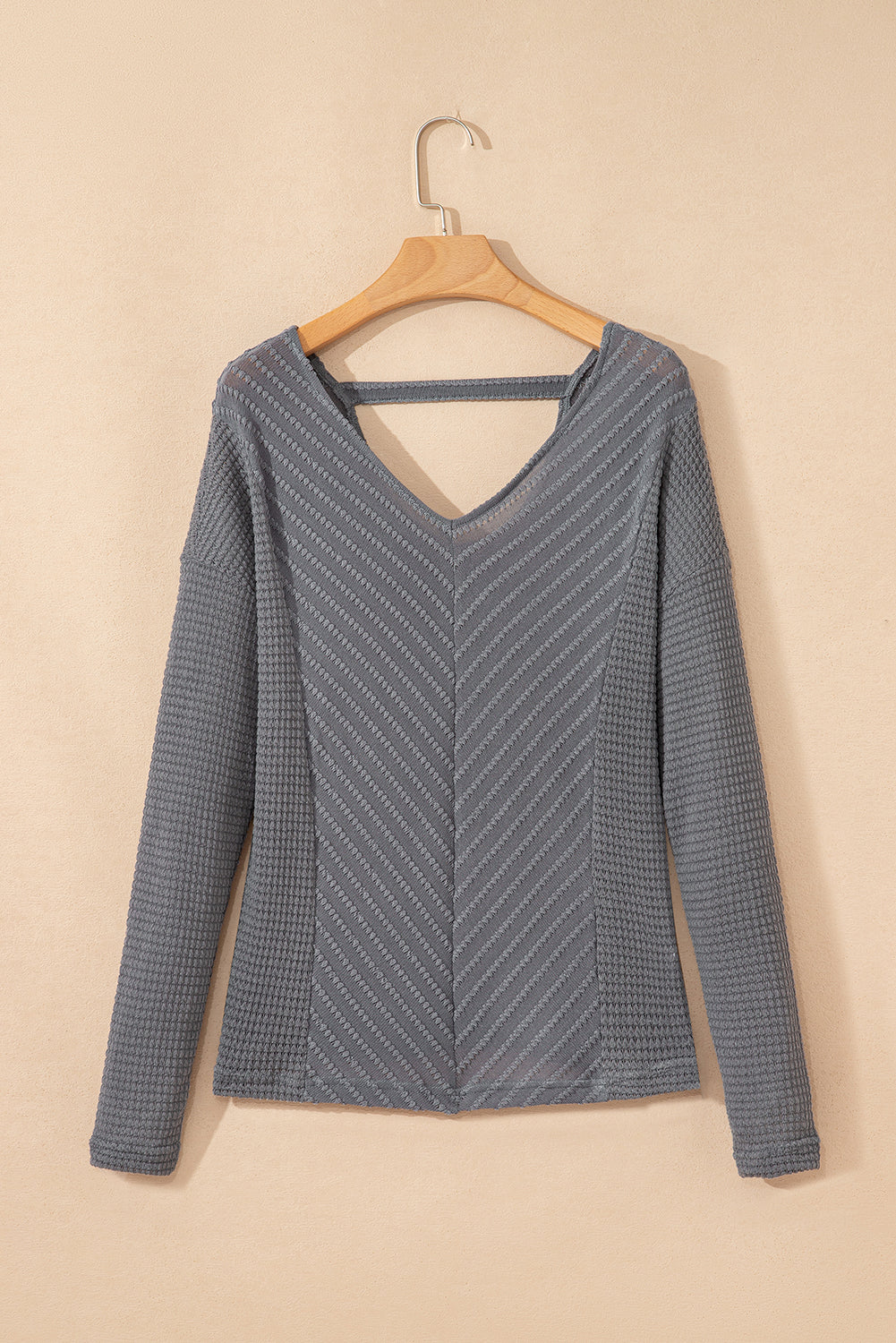 Sleet V Neck Chevron Texture Patchwork Long Sleeve Knit Top