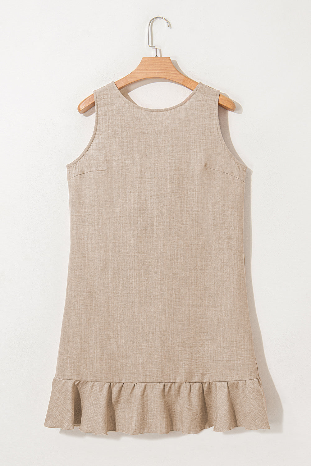 Smoke Gray Knot Scoop Back Ruffle Hem Sleeveless Mini Dress