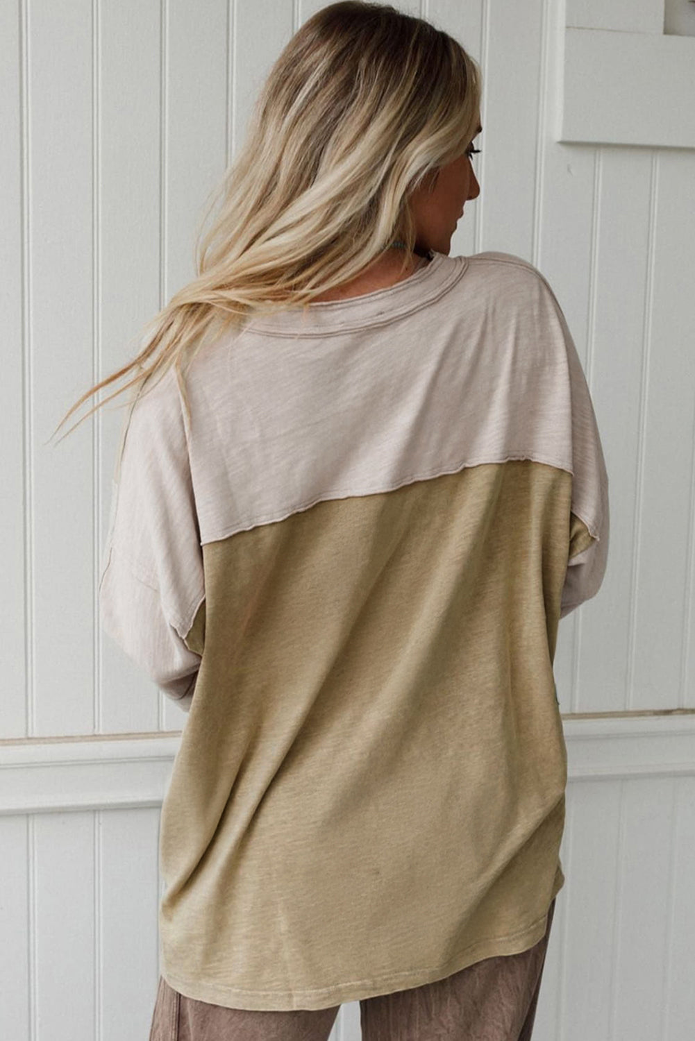 Green Flower Patched Exposed Seam Bracelet Sleeve Oversized T Shirt