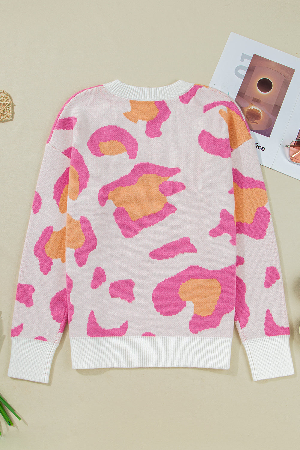 Sachet Pink Playful Leopard Print Drop Shoulder Baggy Sweater