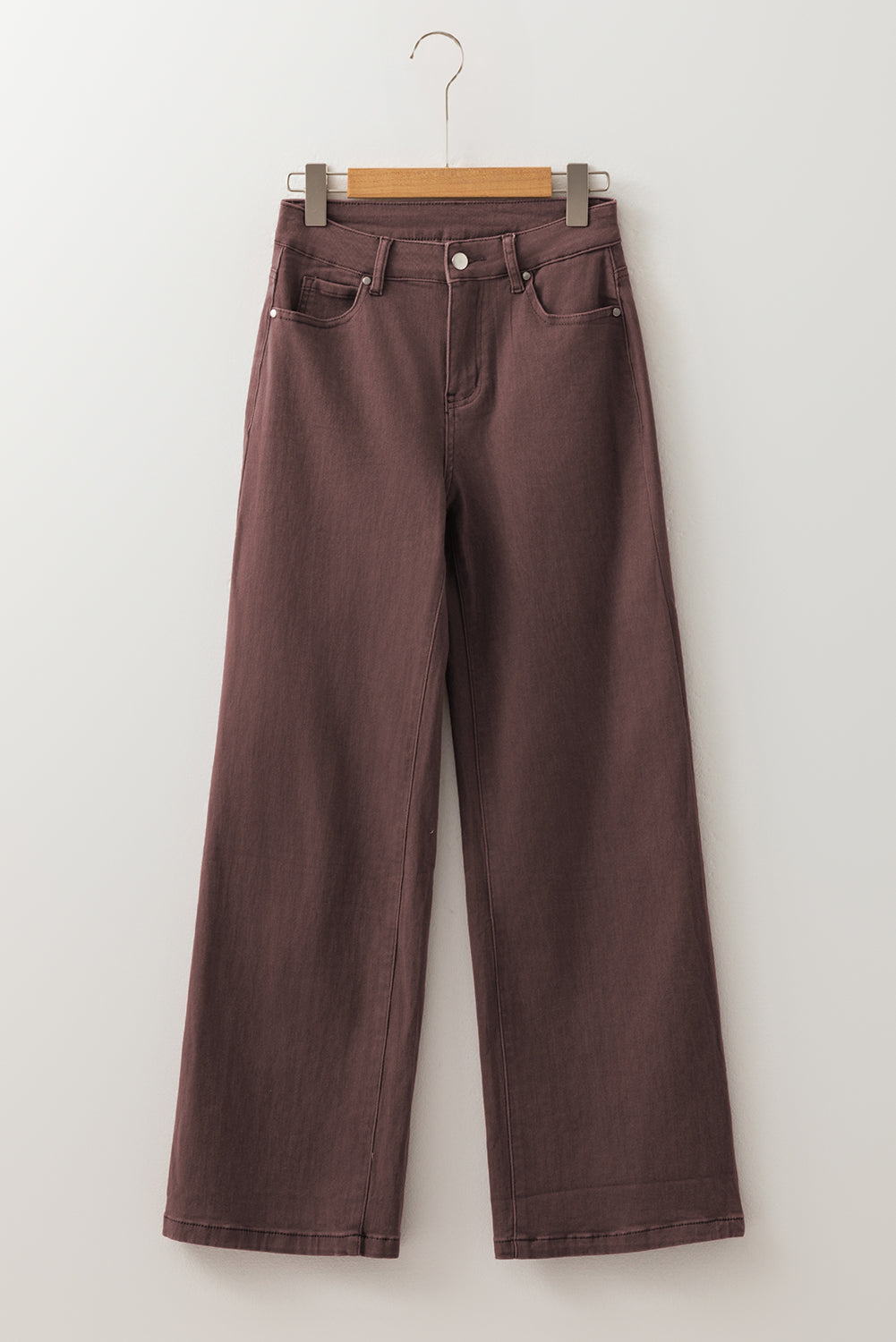 Coffee Loose Straight High Waist Solid Color Jeans