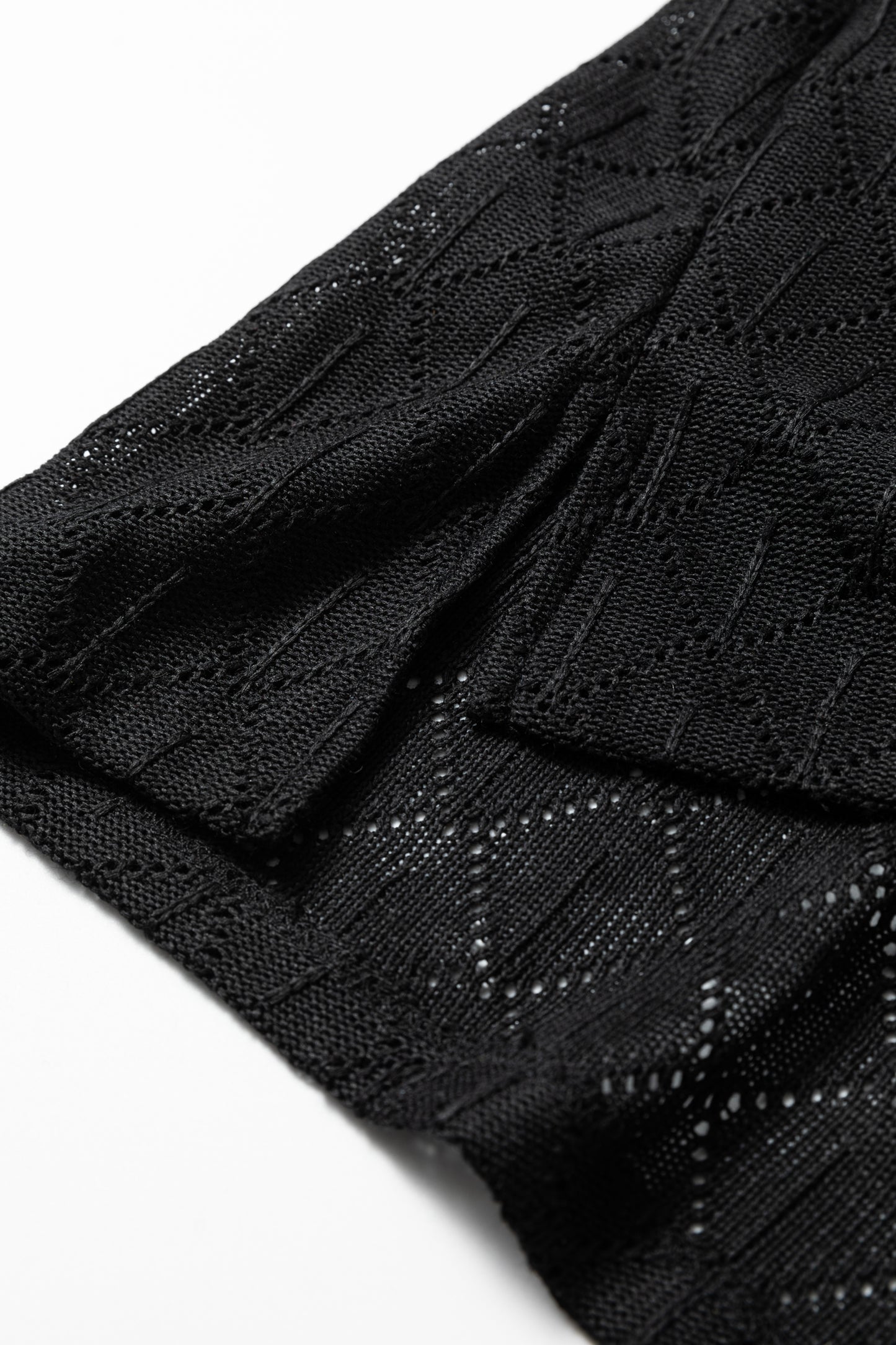 Sky Blue Pointelle Rhombus Knit Plus Size V Neck Loose Top