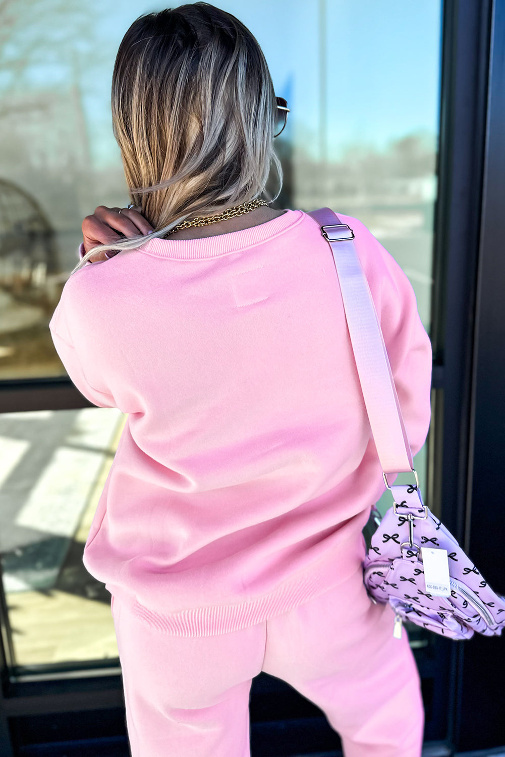 Phalaenopsis Chenille Heart Pattern Casual 2pcs Pants Set