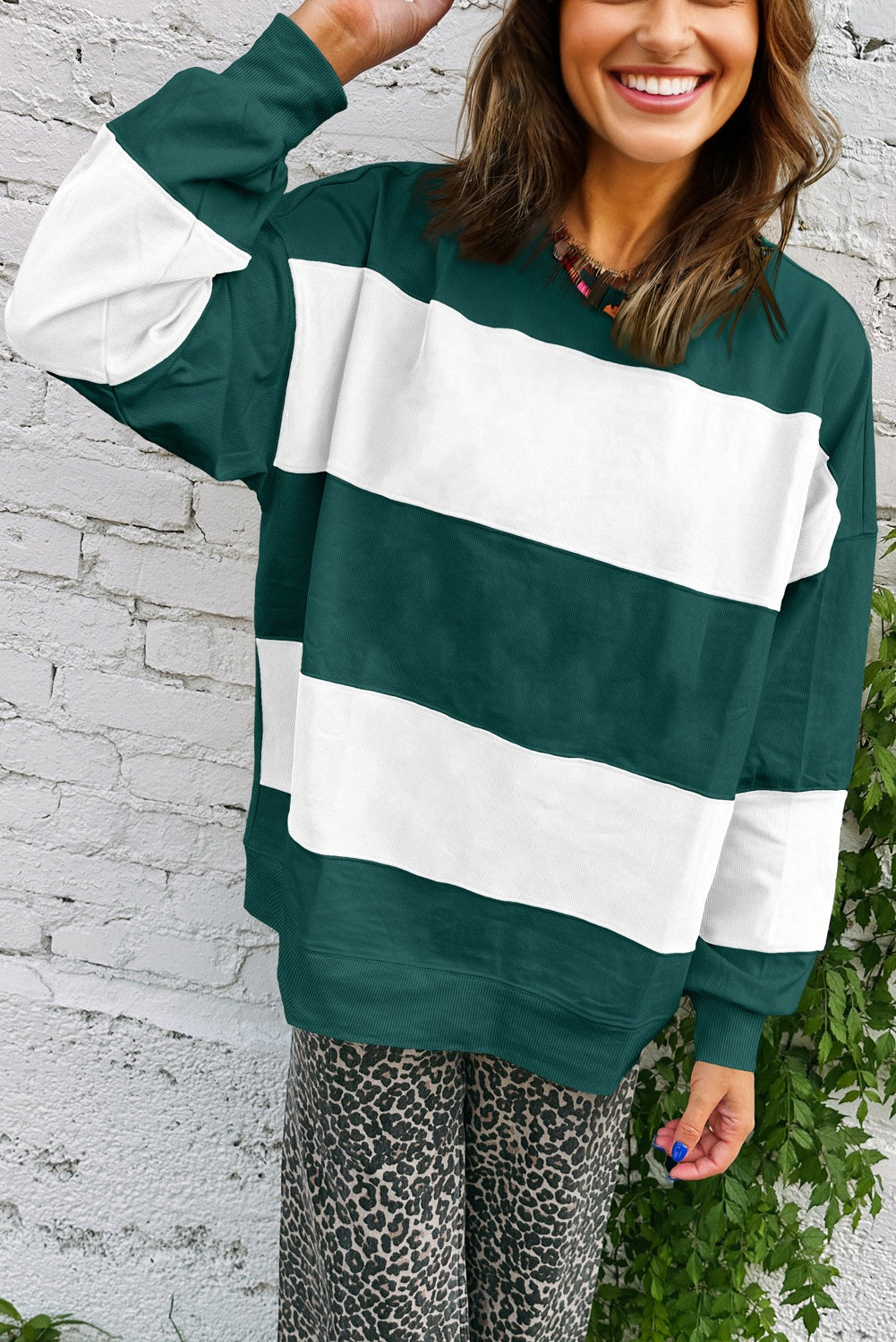 Evergreen Colorblock Drop Shoulder Baggy Sweatshirt