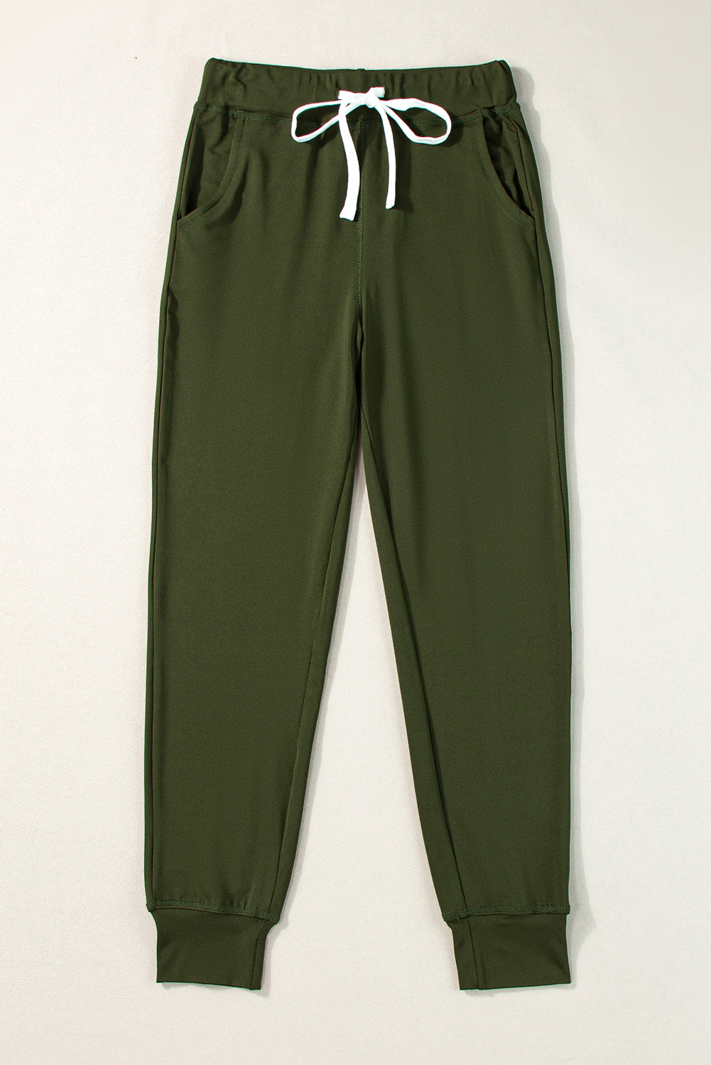 Moss Green Drawstring Elastic Waistband Pocketed Joggers