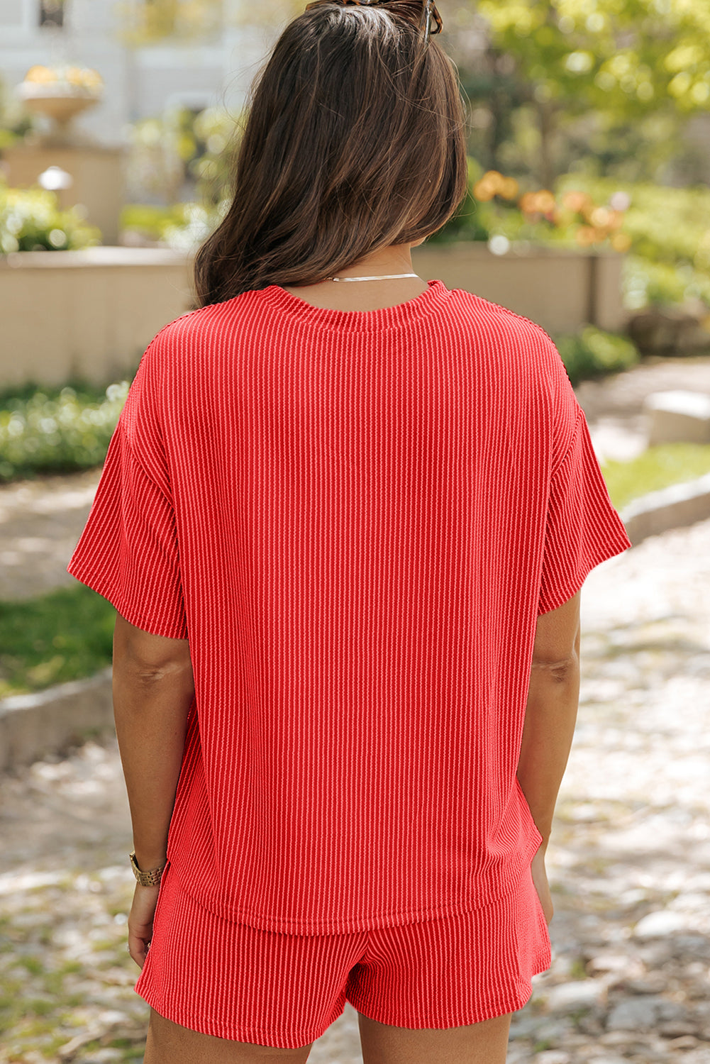 Orange Twisted Ribbed Sequin Baseball Patched 2pcs Short Set