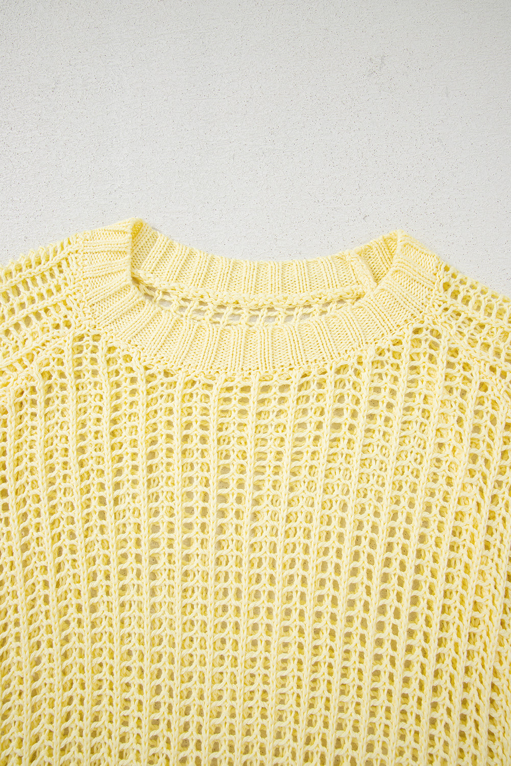 Yellow Cream Hollow-out Crochet Side Tied Short Sleeve Sweater