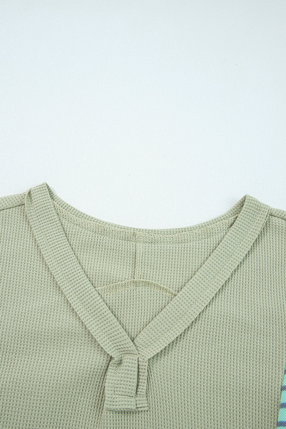 Meadow Mist Green Exposed Seam Waffle Striped Patchwork Baggy Pullover