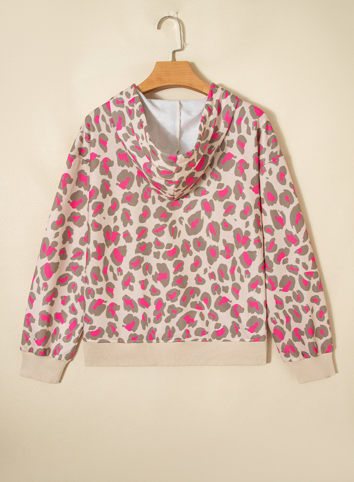 Rose Leopard Print Zip-up Hooded Sweatshirt