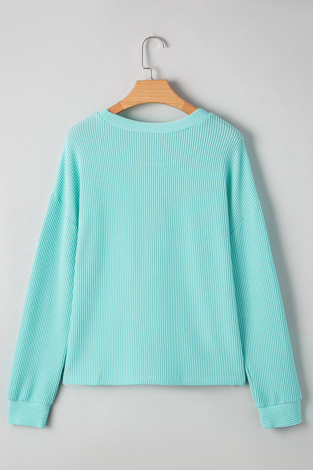 Iceland Blue 3D Ribbed Texture Contrast Patched Pocket Long Sleeve Top