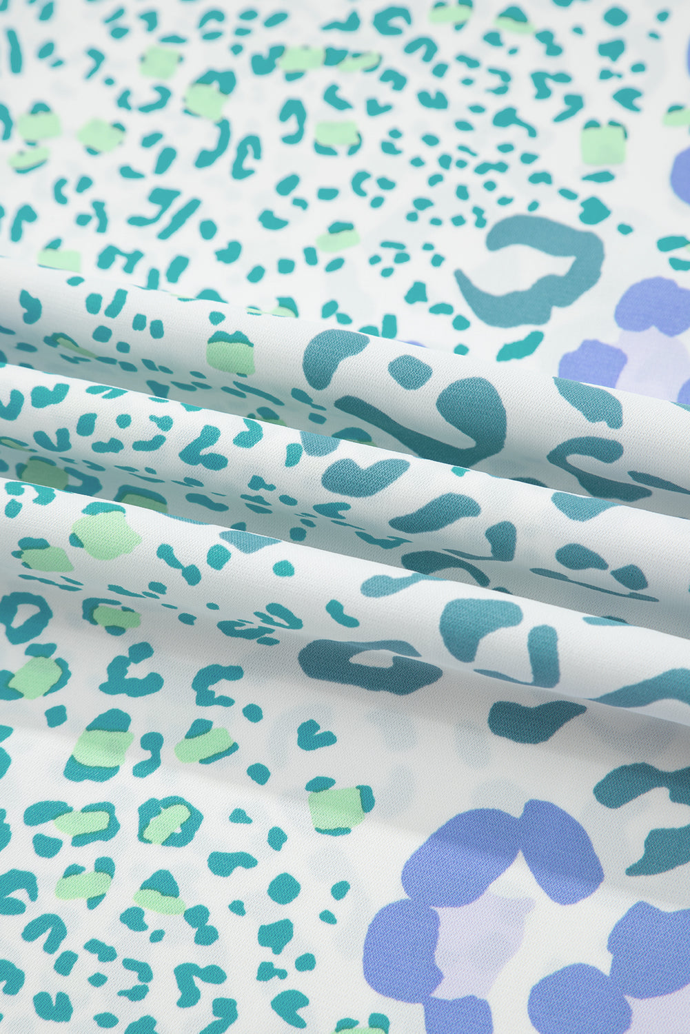 Sky Blue Leopard Layered Ruffle Short Sleeve Casual Blouse