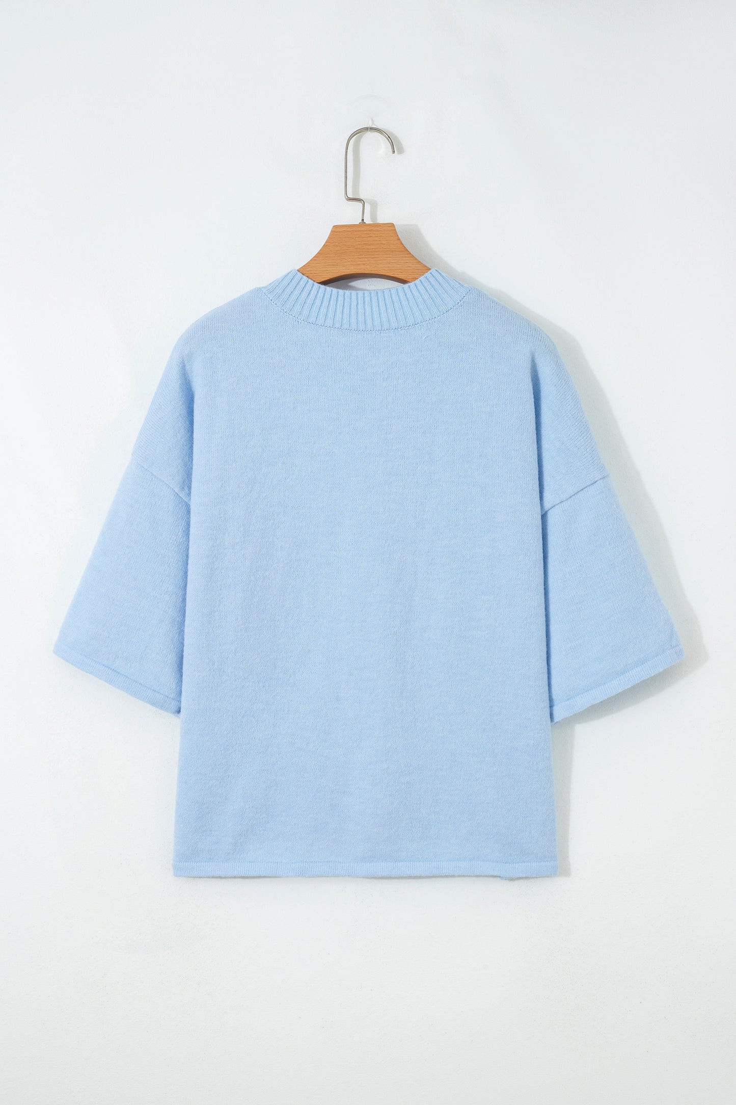 Beau Blue 3/4 Sleeve Boxy Knit Button Down Sweater Cardigan