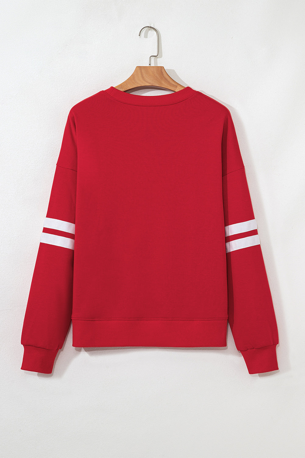 Fiery Red Sequin Baseball Patched Oversized Varsity Sweatshirt
