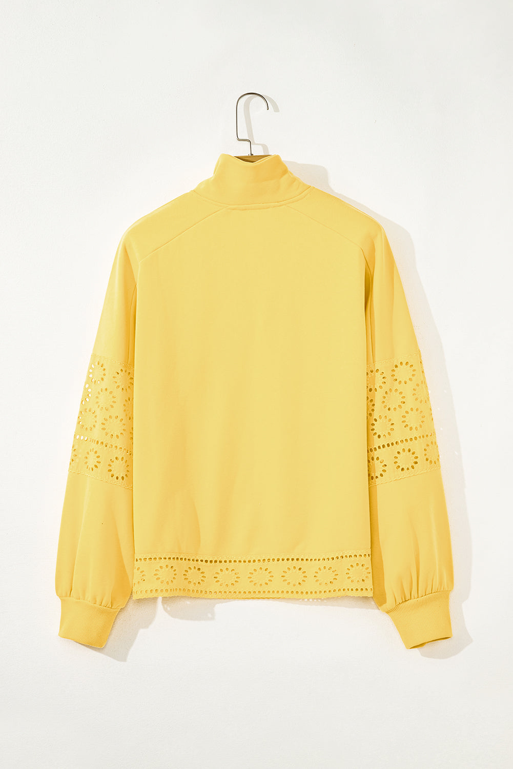 Yellow Cream Embroidered Flower Patchwork Snap Buttons Pullover Sweatshirt