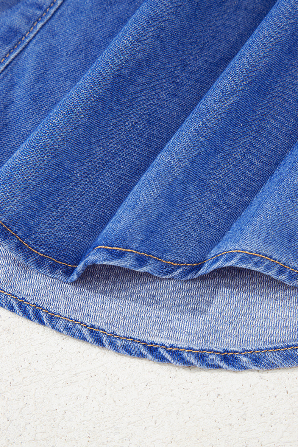 Sky Blue Mineral Wash Frilled Button Up Denim Shirt