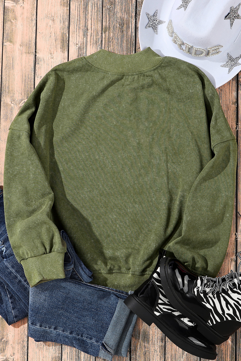 Green Drop Shoulder Crew Neck Pullover Sweatshirt