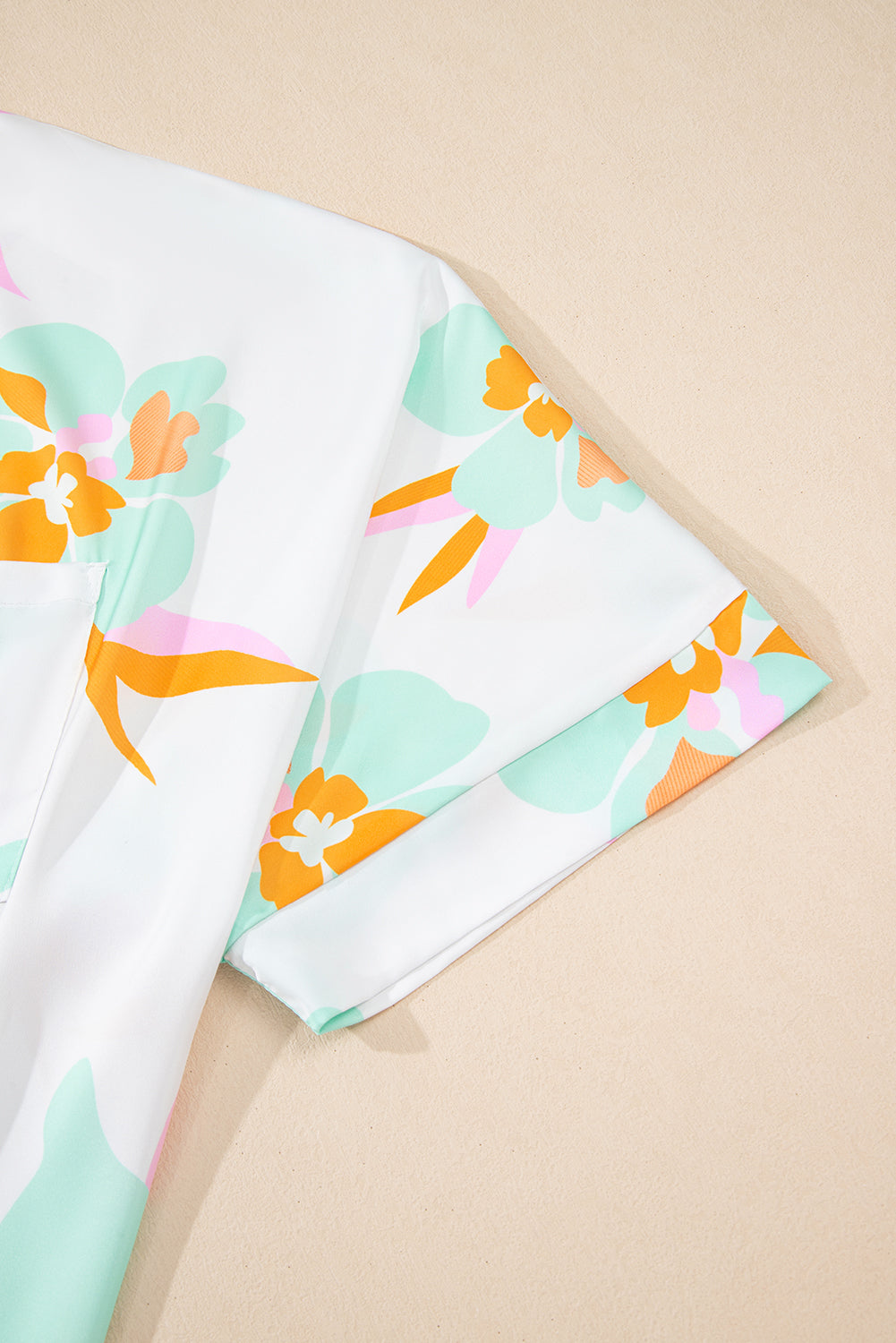 Green Floral Print Loose Fit V Neck Half Sleeve Blouse