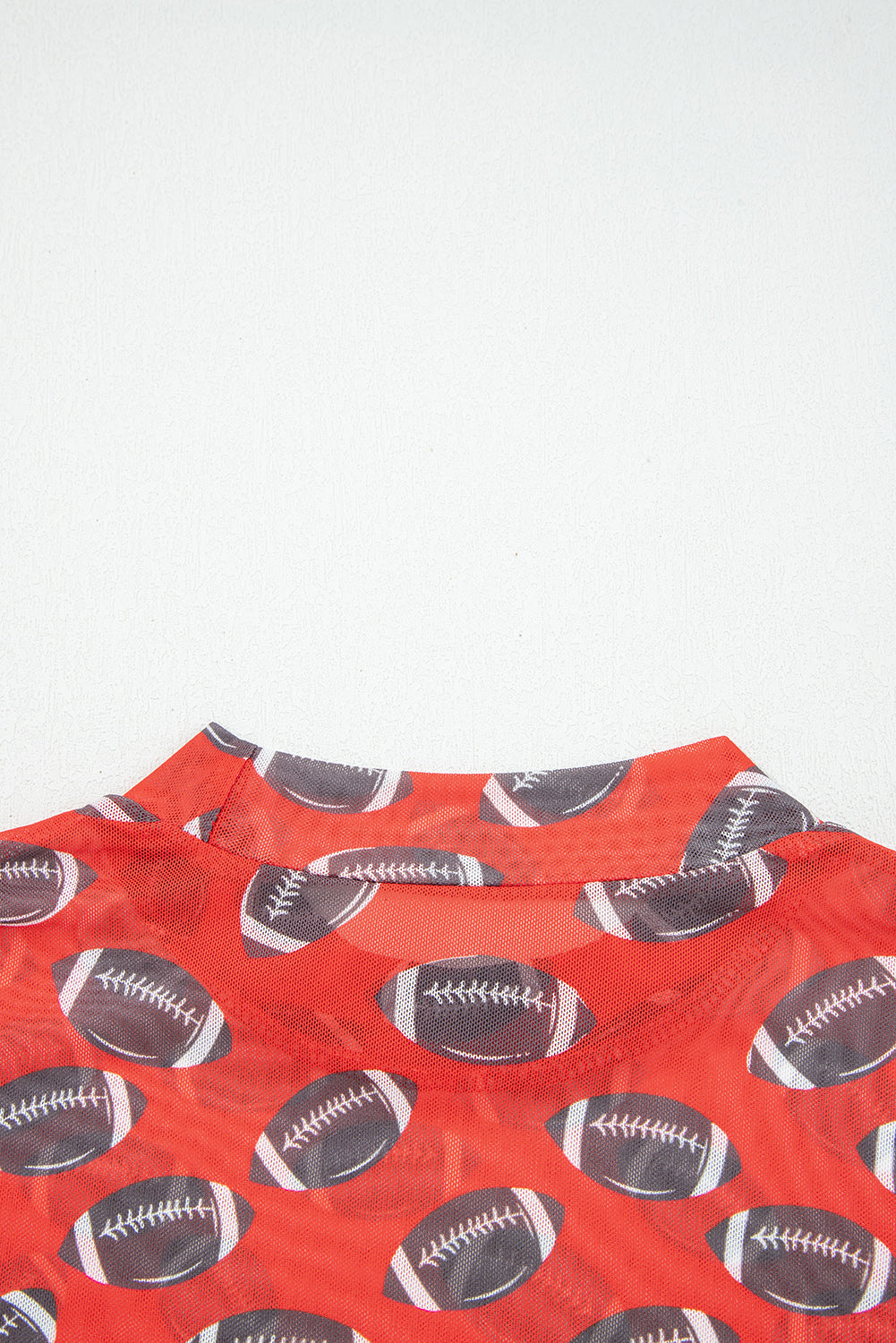 Red Game Day Rugby Mesh Sheer Long Sleeve Top