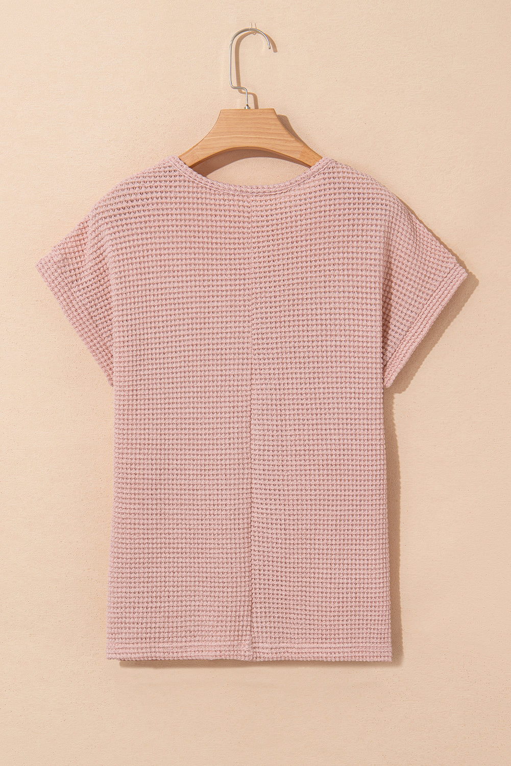 Light Pink Lace Patchwork Waffle Short Sleeve Top