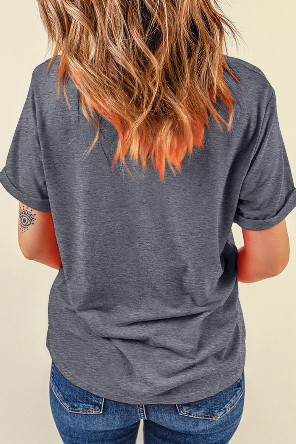 Gray Flag Pattern Sunflower Graphic Crew Neck Tee