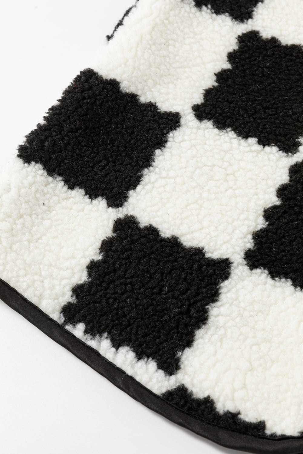 Black Checkered Sherpa Collared Jacket Vest