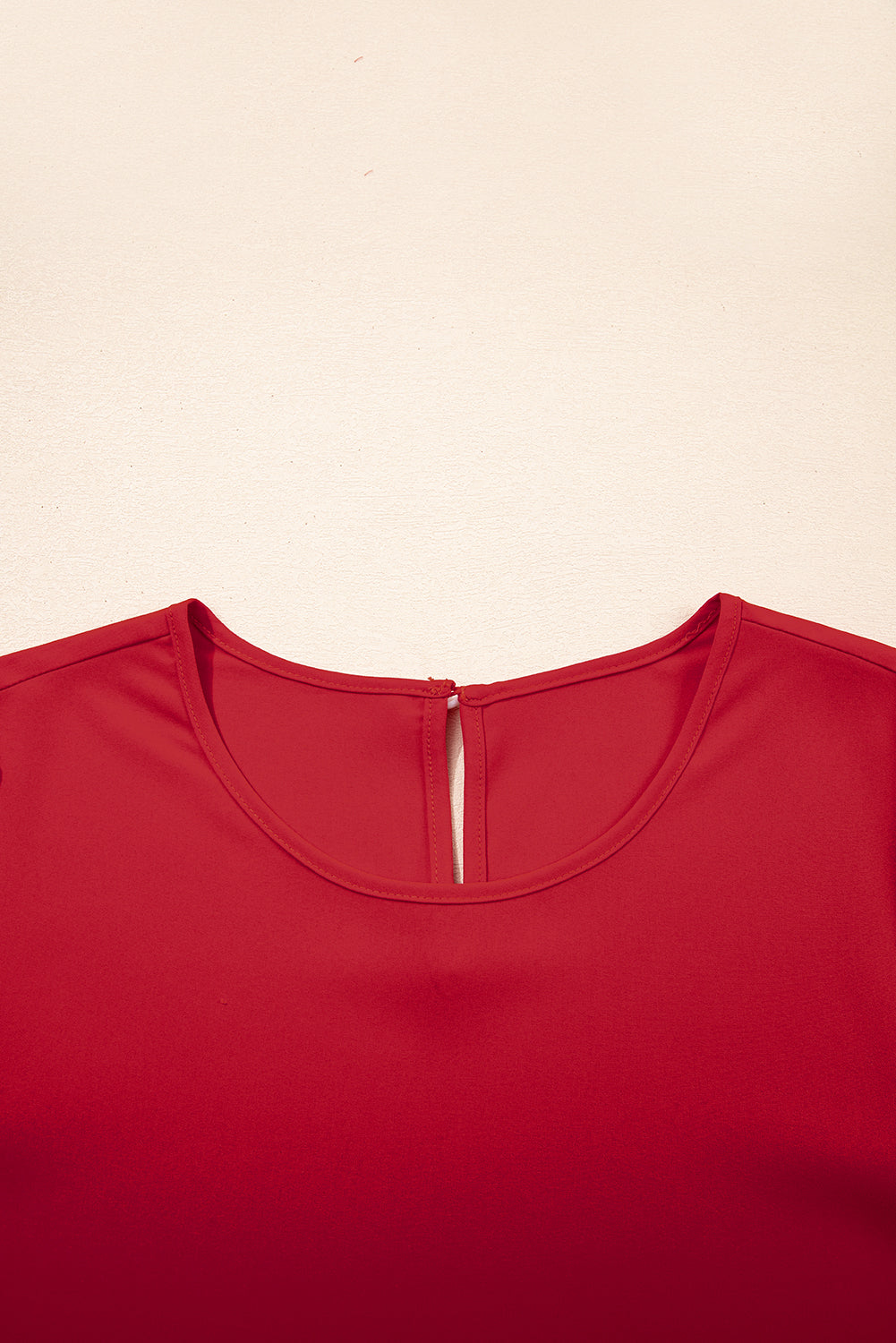 Fiery Red Ruffle Trimmed 3/4 Sleeve Round Neck Blouse