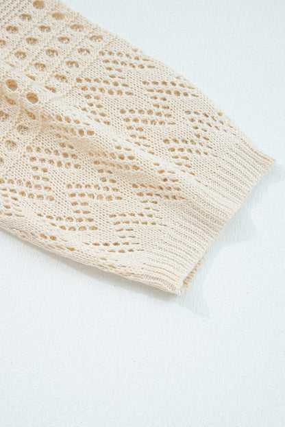 Smoke Gray Solid Color Hollowed Knit Open Front Cardigan Sweater