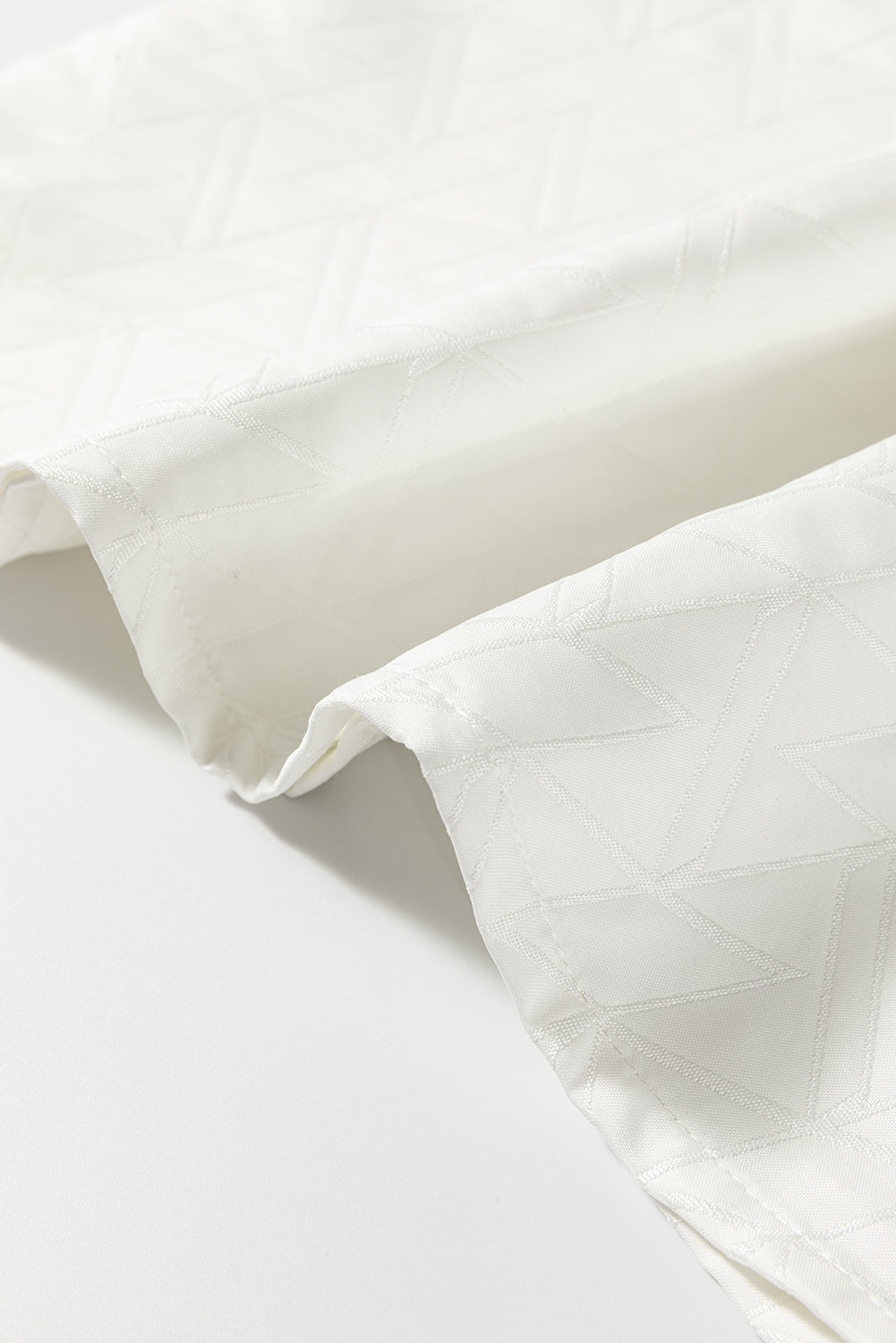 White Geometric Textured Short Sleeve Frilly V Neck Blouse