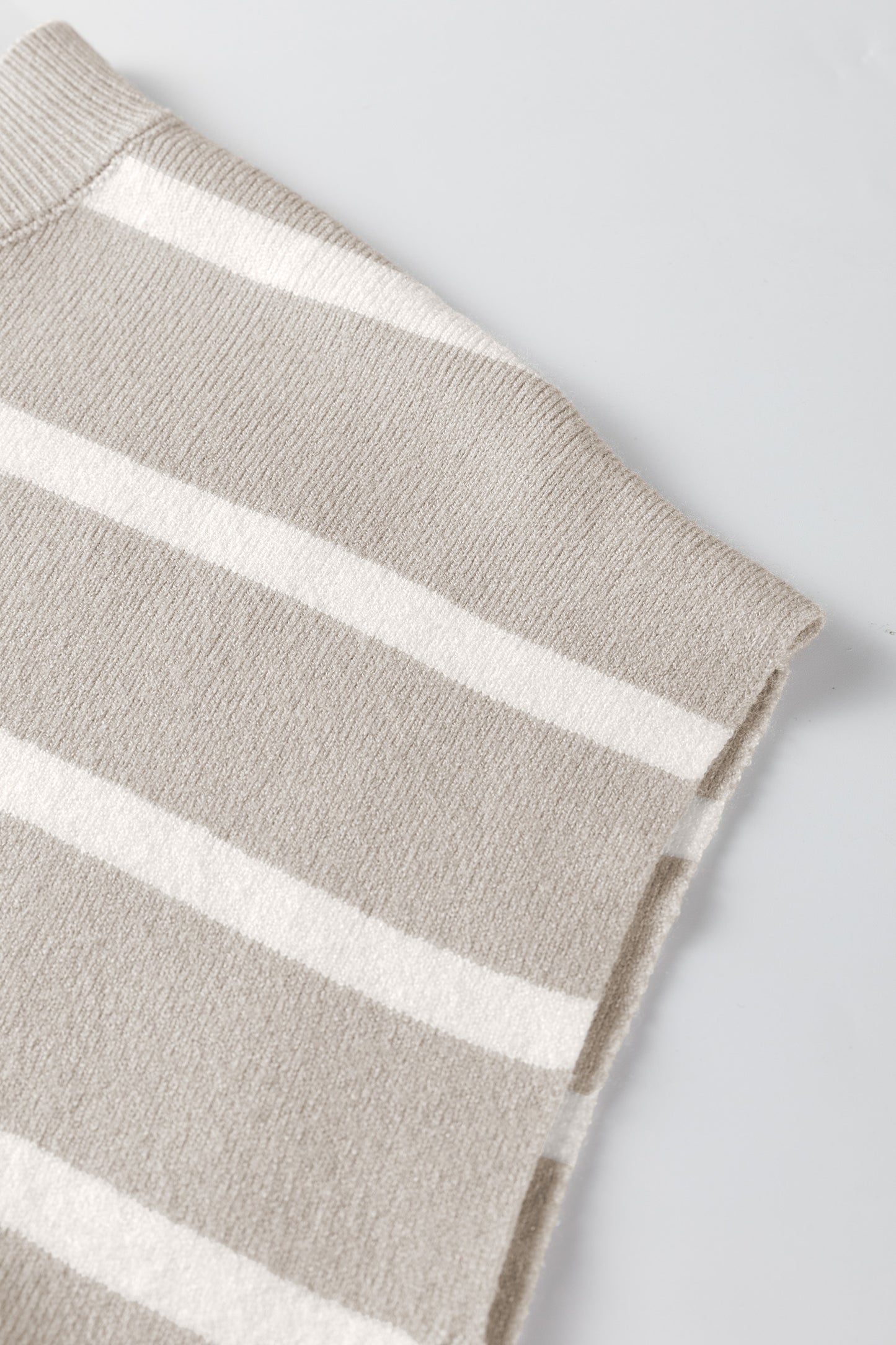 Brown Stripe Side Slits Crewneck Short Sleeve Sweater Tee