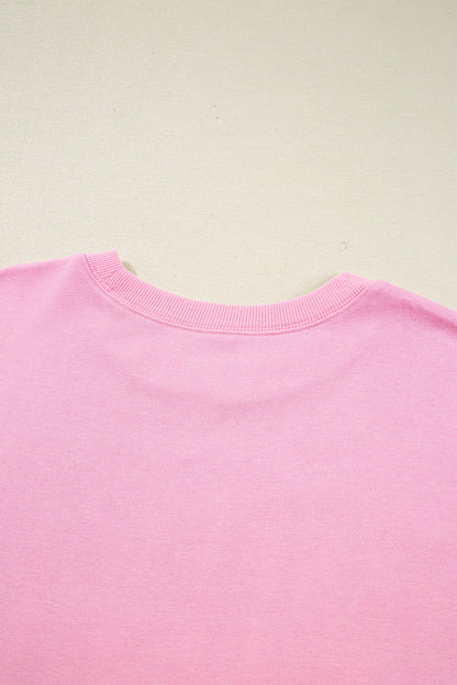 Black Bow Sequin XOXO Letter Graphic Exposed Seam Baggy Sweatshirt