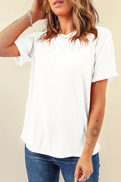 Wisteria Casual Plain Crew Neck Tee