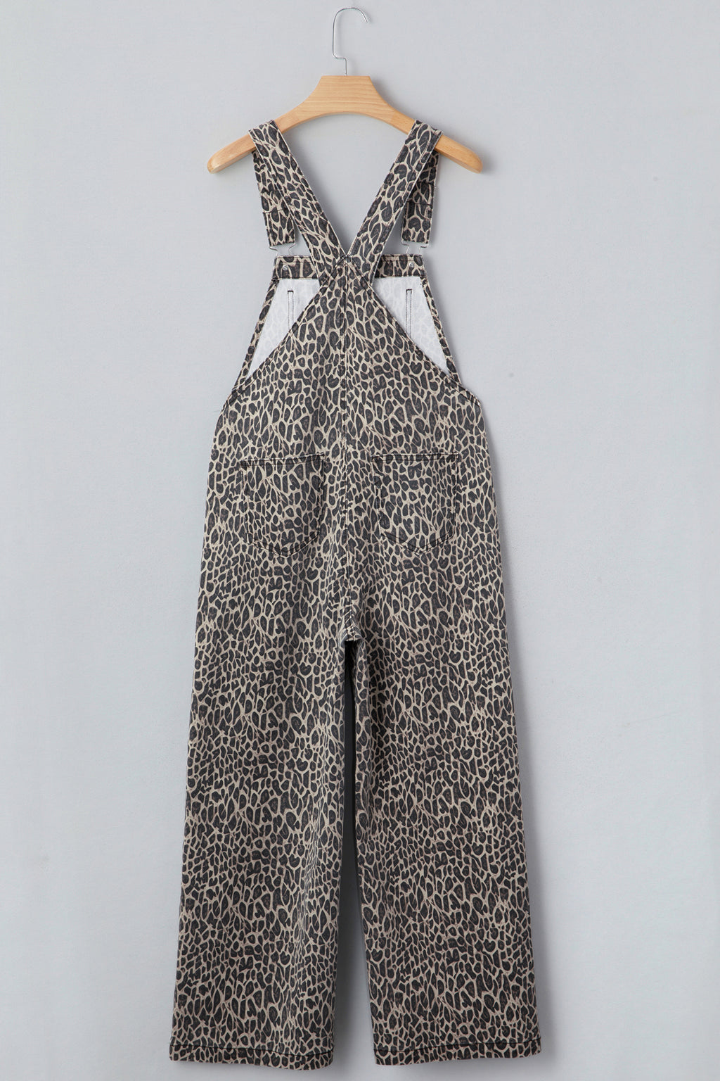 Brown Leopard Print Straight Leg Loose Denim Overall Jumpsuit