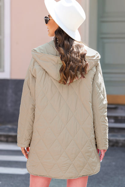 Green Quilted Snap Button Hooded Puffer Coat