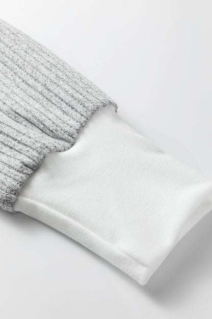 Gray Leopard Print Colorblock Patchwork Ribbed Knit Top