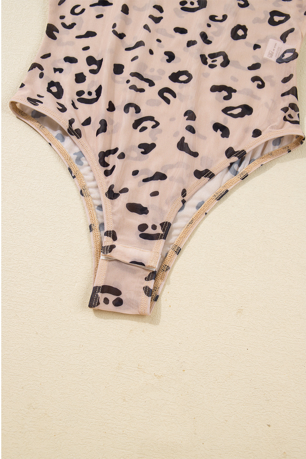 Khaki Mock Neck Sheer Mesh Leopard Long Sleeve Bodysuit