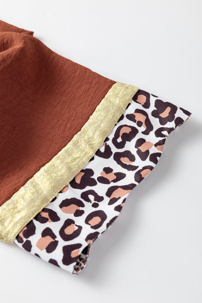 Clay Leopard Detail Loose Bracelet Sleeve Top