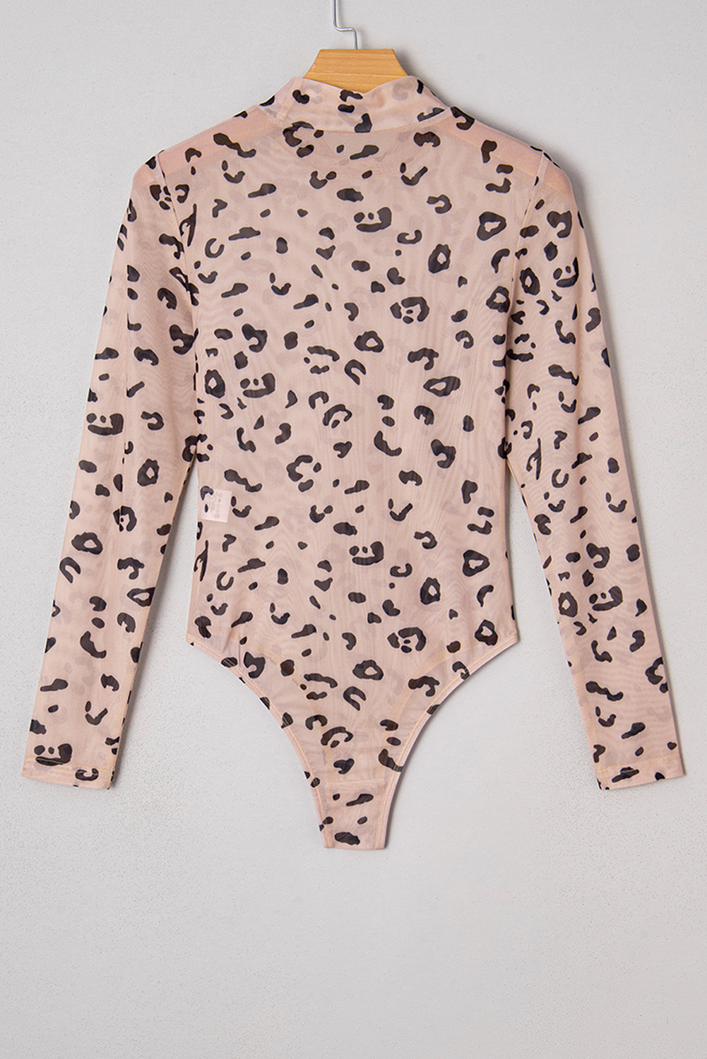 Khaki Mock Neck Sheer Mesh Leopard Long Sleeve Bodysuit
