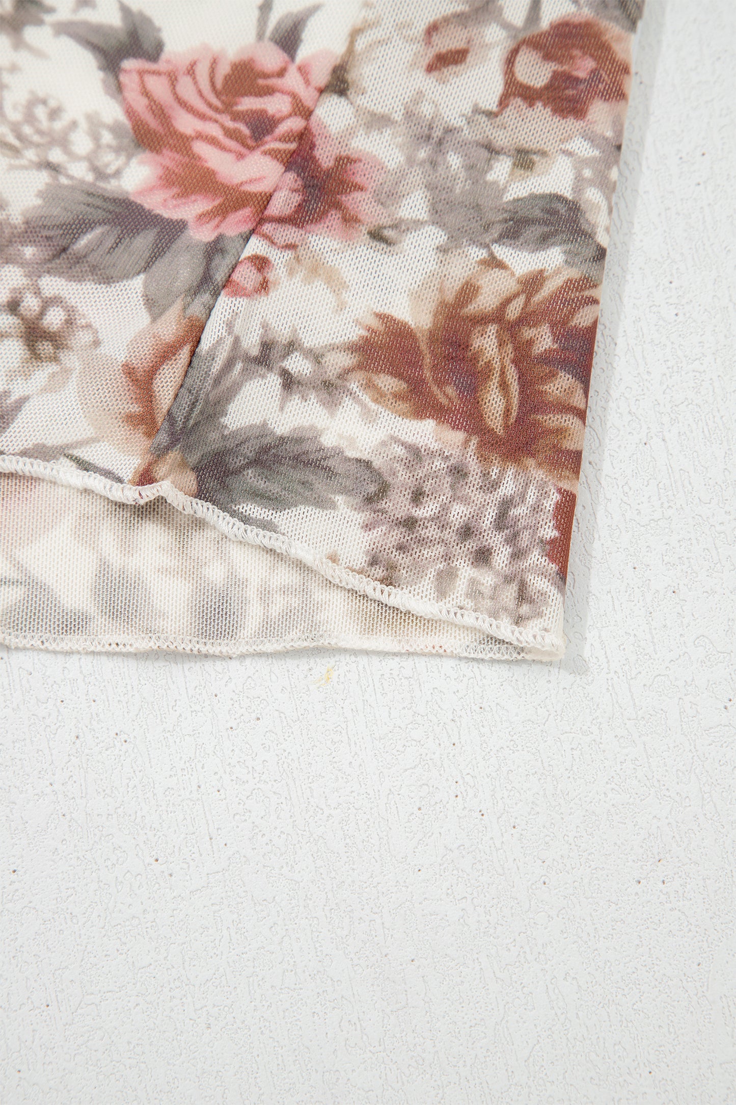 Red Floral Print Stitched Detail Tie V Neck Long Bell Sleeve Blouse