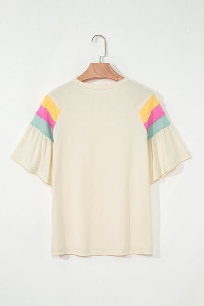 White Color Block Stitched Sleeve Loose T Shirt