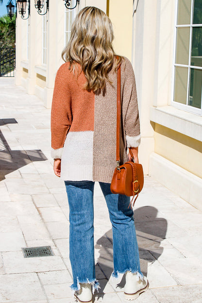 Black Color Block Knit V Neck Loose Sweater